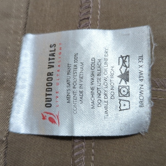 Outdoor Vitals Satu Live Ultralight Adventure Hiking Pants 43x32 in Brown Khaki - Picture 4 of 12